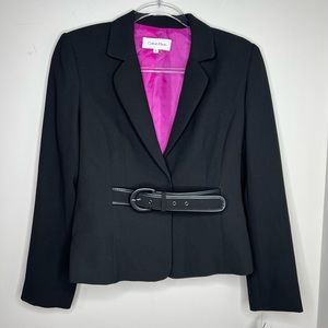 NEW! Calvin Klein 2 pc belted blazer jacket. Adjustable belt.  Black. Size 4.